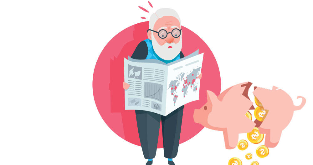 dibujo señor leyendo y hucha rota